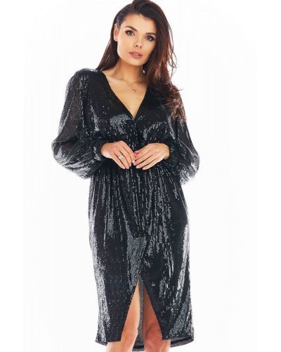 Rochie midi eleganta neagra din paiete Charme Rochie midi eleganta neagra din paiete Charme - jojofashion.ro