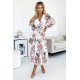 Rochie midi, din chiffon, alba cu flori, volane, maneca lunga, vaporoasa, Alyna 2 - jojofashion.ro
