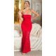 Rochie lunga rosie mulata din dantela cu umerii goi Arina 2 - jojofashion.ro