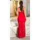Rochie lunga rosie mulata din dantela cu umerii goi Arina 3 - jojofashion.ro