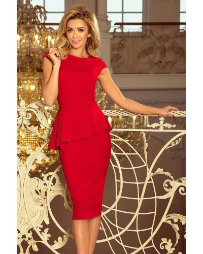 Rochie rosie mulata midi cu peplum Ema Rochii rosii, Rochie rosie mulata midi cu peplum Ema - jojofashion.ro