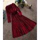 Rochie plisata din catifea rosie-burgundy cu maneca lunga Aryanne 2 - jojofashion.ro
