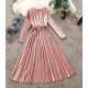 Rochie plisata din catifea roz cu maneca lunga Aryanne 2 - jojofashion.ro