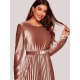 Rochie de ocazie midi din catifea roz piersica plisata Aryanne 4 - jojofashion.ro