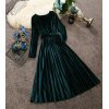 Rochie midi verde turcoaz din catifea plisata Aryanne