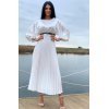 Rochie cununie civila lunga, din satin, alba, plisata, cu maneca lunga, Alicia