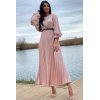 Rochie de ocazie lunga din satin roz plisata Alicia
