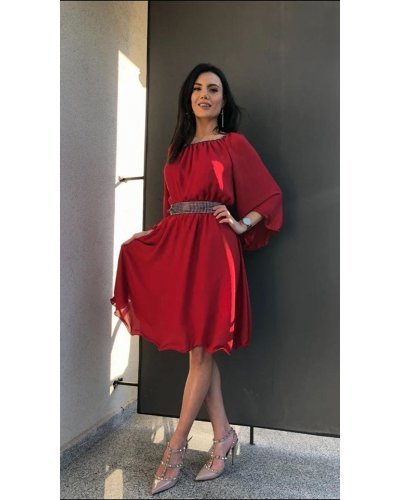 Rochie midi rosie din voal vaporoasa Alexia Rochie midi rosie din voal vaporoasa Alexia - jojofashion.ro
