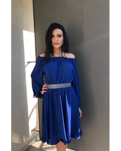 Rochie midi albastra din voal vaporoasa Alexia Rochie midi albastra din voal vaporoasa Alexia - jojofashion.ro