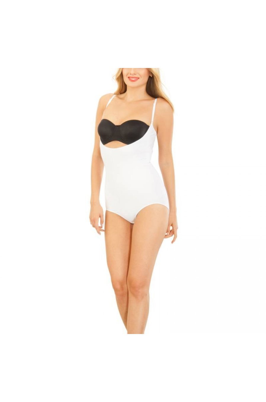 Body modelator alb fara cupe cu bretele subitri Maria 1 - jojofashion.ro