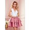 Rochie babydoll scurta cu broderie alba si volane roz Abby