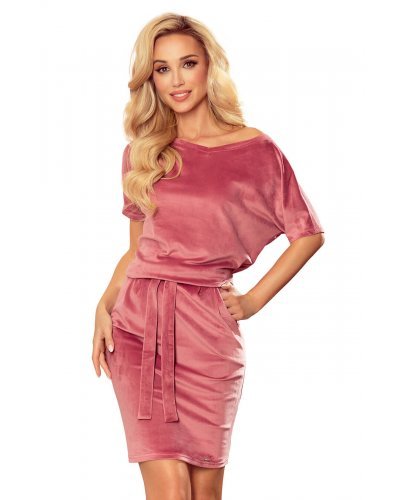 Rochie scurta roz prafuit din catifea Cassie  Rochii scurte, Rochie scurta roz prafuit din catifea Cassie  - jojofashion.ro