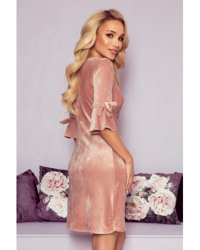 Rochie scurta roz din catifea Florenta Rochii scurte, Rochie scurta roz din catifea Florenta - jojofashion.ro