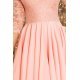 Rochie de ocazie midi, dantela, roz, cu maneca lunga, asimetrica, Anastasia  6 - jojofashion.ro