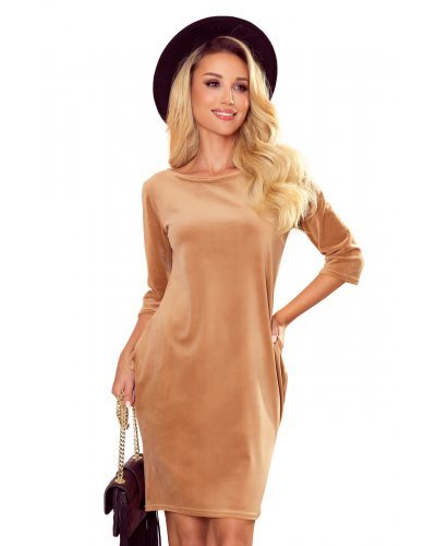 Rochie scurta catifea bej Dalyna Rochii de zi, Rochie scurta catifea bej Dalyna - jojofashion.ro