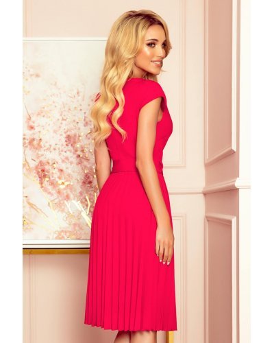 Rochie de vara eleganta midi, roz strawberry, plisata, Karima  Rochii midi, Rochie de vara eleganta midi, roz strawberry, plisata, Karima  - jojofashion.ro