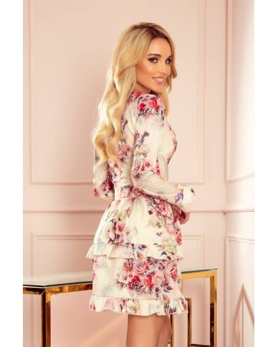 Rochie scurta cu flori cu maneca lunga cu volane Rosina Rochii scurte, Rochie scurta cu flori cu maneca lunga cu volane Rosina - jojofashion.ro