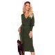 Rochie tricotata, eleganta, midi, kaki, cu decolteu plic Danyela 2 - jojofashion.ro