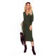 Rochie tricotata, eleganta, midi, kaki, cu decolteu plic Danyela 4 - jojofashion.ro