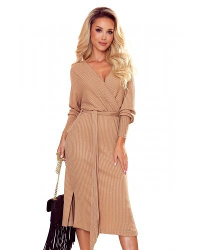 Rochie midi bej tricotata cu maneca lunga Danyela Rochie midi bej tricotata cu maneca lunga Danyela - jojofashion.ro
