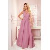 Rochie lunga roz prafuit vaporoasa cu glitter Aida
