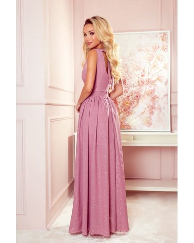 Rochie lunga roz prafuit vaporoasa cu glitter Aida Rochii lungi, Rochie lunga roz prafuit vaporoasa cu glitter Aida - jojofashion.ro
