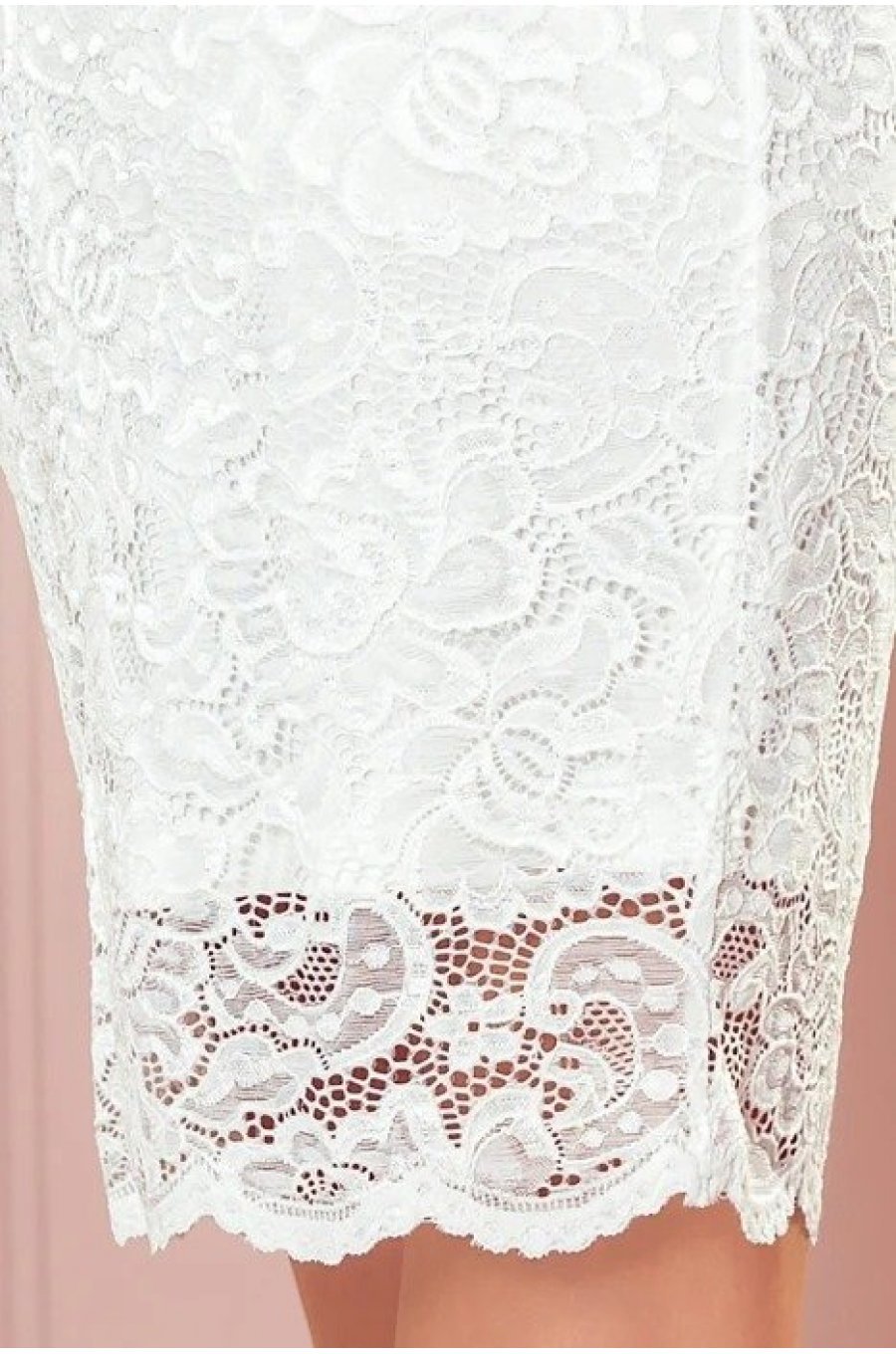 Rochie cununie civila midi, din dantela, alba, cu maneca lunga, Sofia  5 - jojofashion.ro