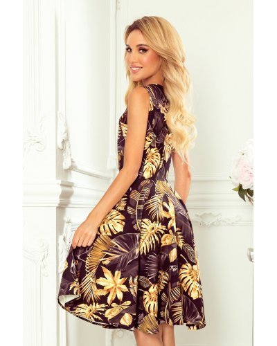 Rochie midi neagra cu flori galbene retro Lona Rochii de vara, Rochie midi neagra cu flori galbene retro Lona - jojofashion.ro