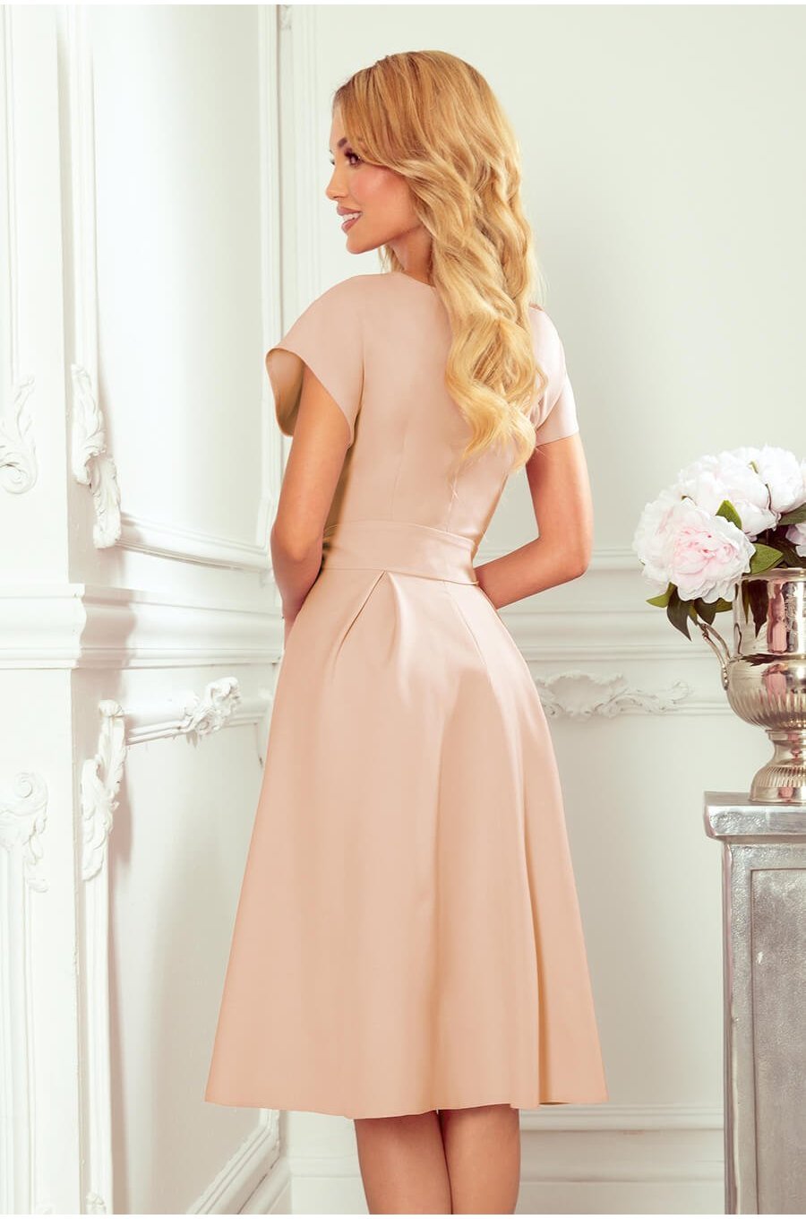 Rochie midi, bej, retro, Mazara 2 - jojofashion.ro