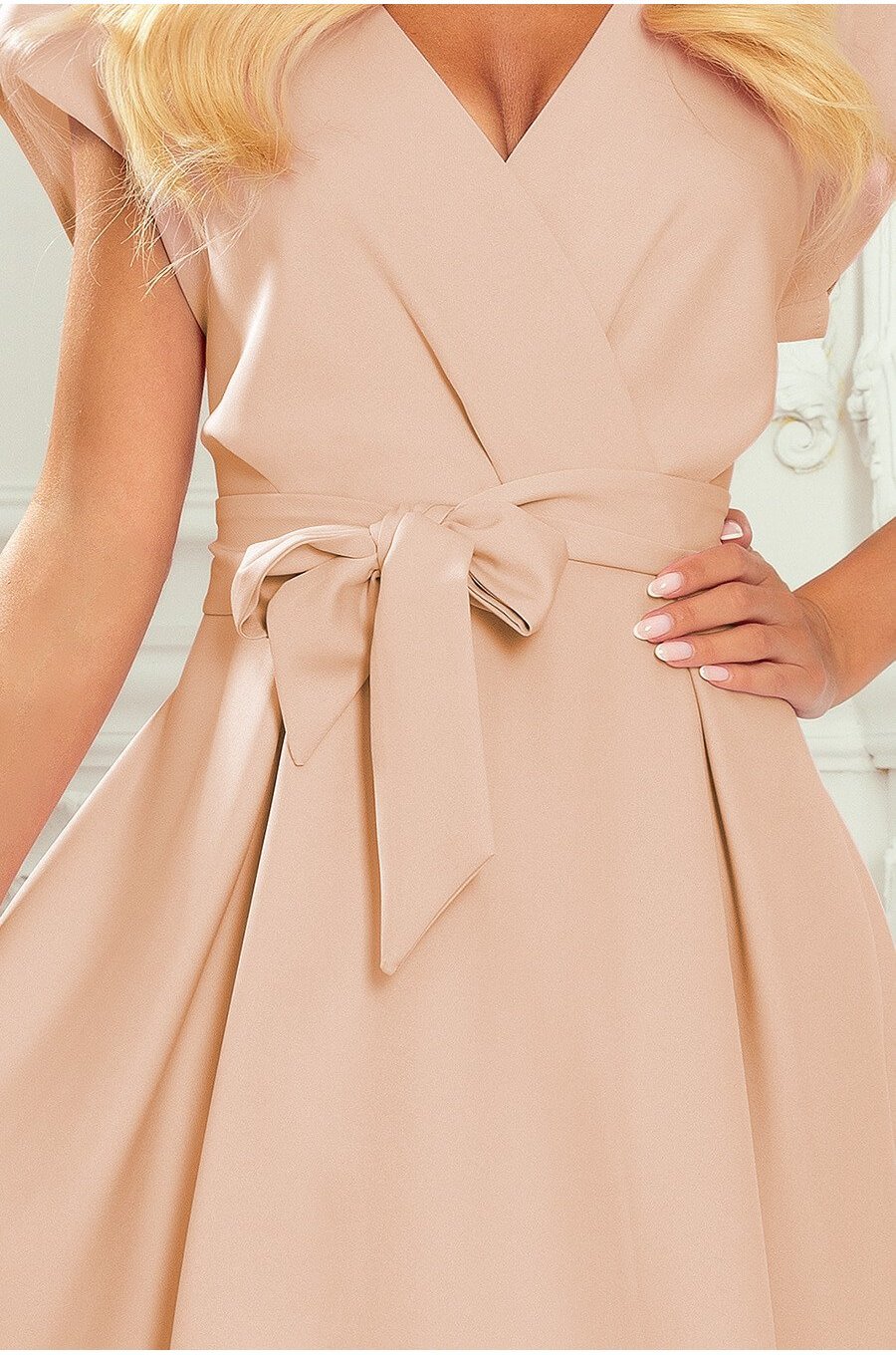Rochie midi, bej, retro, Mazara 5 - jojofashion.ro