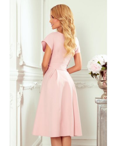 Rochie eleganta retro midi roz pal Mazara