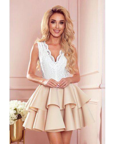 Rochie babydoll din dantela bej cu volane suprapuse Abby Rochie babydoll din dantela bej cu volane suprapuse Abby - jojofashion.ro