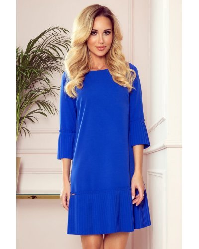 Rochie albastra scurta cu volan plisat Codruta Rochii de zi, Rochie albastra scurta cu volan plisat Codruta - jojofashion.ro