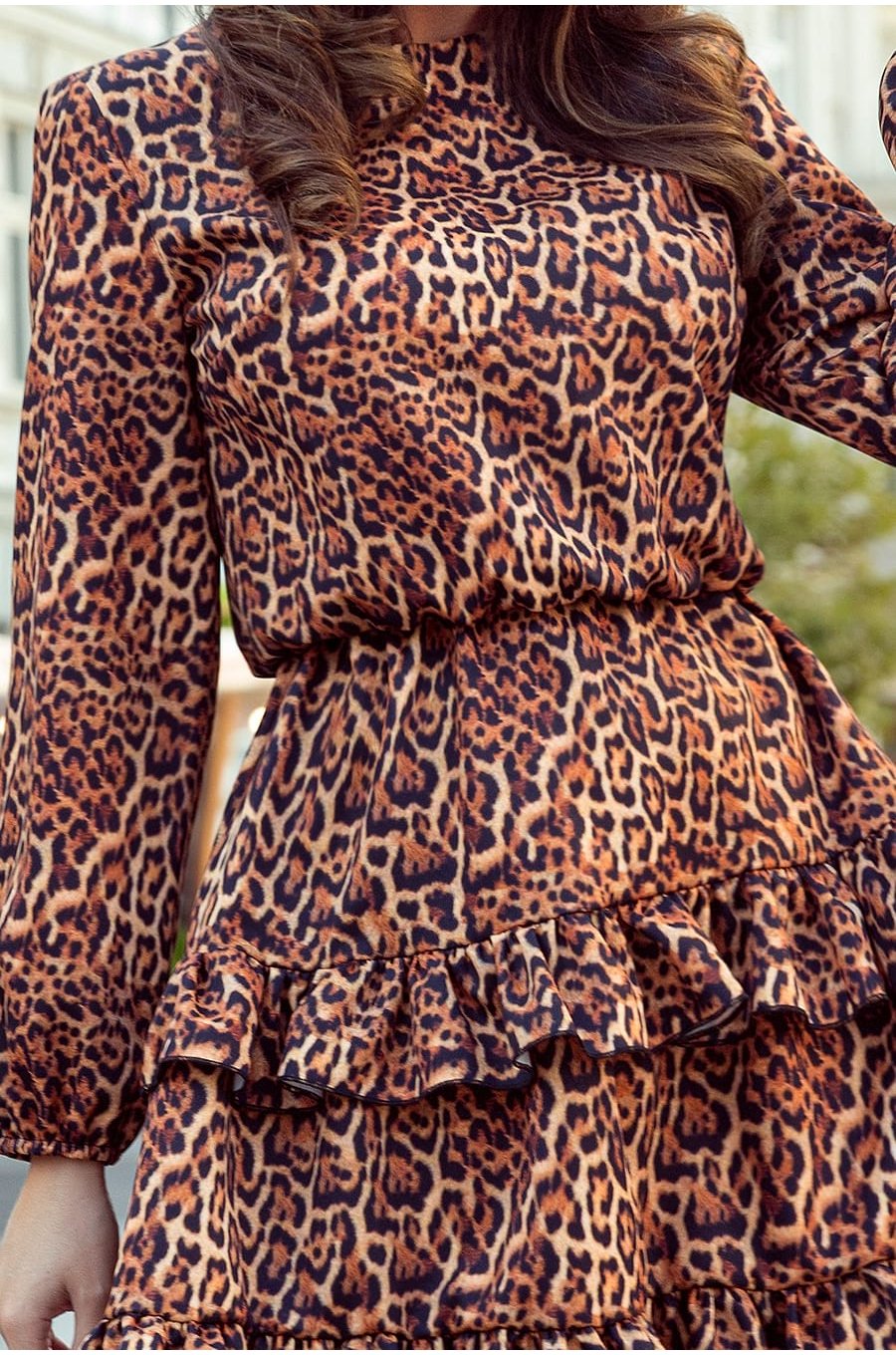 Rochie de zi scurta leopard print cu volane Gemma 2 - jojofashion.ro