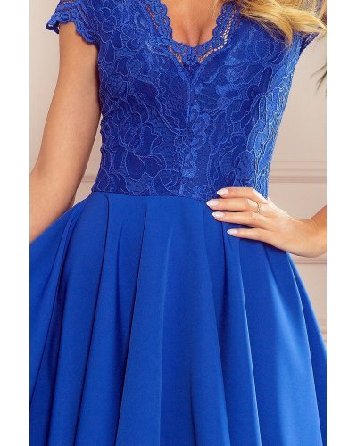 Rochie de ocazie midi cu dantela albastra Ivy Rochii, Rochie de ocazie midi cu dantela albastra Ivy - jojofashion.ro