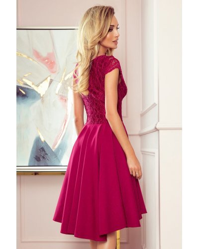 Rochie midi cu dantela burgundy Ivy Rochii burgundy, Rochie midi cu dantela burgundy Ivy - jojofashion.ro