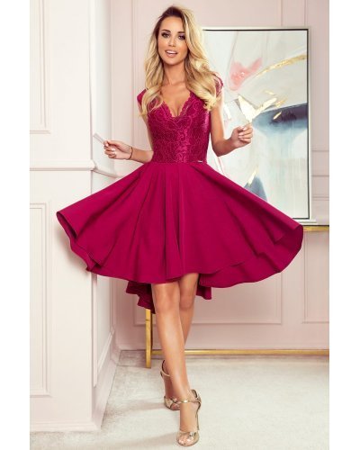 Rochie midi cu dantela burgundy Ivy Rochii burgundy, Rochie midi cu dantela burgundy Ivy - jojofashion.ro