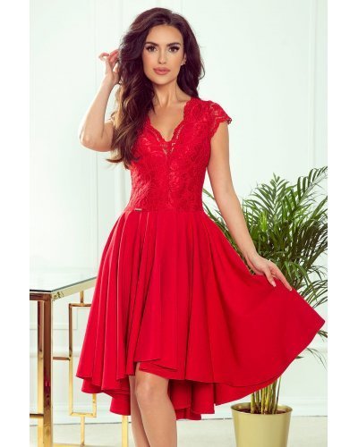 Rochie midi rosie cu dantela Ivy Rochii rosii, Rochie midi rosie cu dantela Ivy - jojofashion.ro