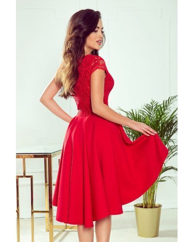 Rochie midi rosie cu dantela Ivy Rochii rosii, Rochie midi rosie cu dantela Ivy - jojofashion.ro