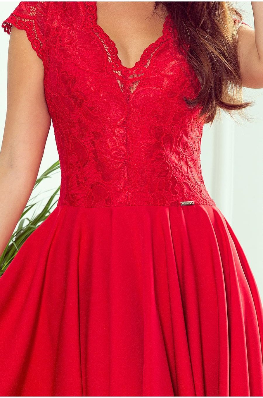 Rochie midi rosie cu dantela Ivy 4 - jojofashion.ro
