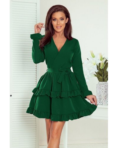 Rochie scurta verde smarald cu volane suprapuse Rosina Rochii scurte, Rochie scurta verde smarald cu volane suprapuse Rosina - jojofashion.ro