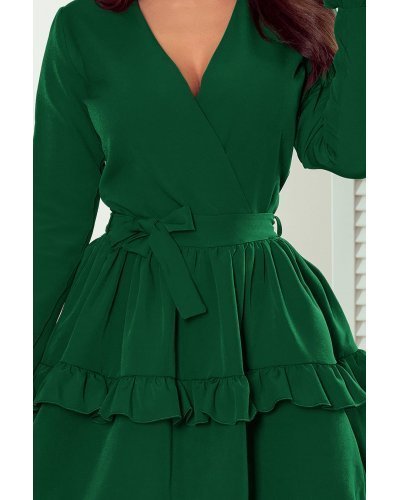 Rochie scurta verde smarald cu volane suprapuse Rosina Rochii scurte, Rochie scurta verde smarald cu volane suprapuse Rosina - jojofashion.ro