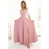 Rochie de seara eleganta roz pudra din dantela cu maneca lunga Allegria