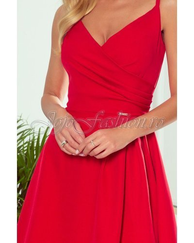 Rochie lunga rosie vaporoasa Scarlett Rochii lungi, Rochie lunga rosie vaporoasa Scarlett - jojofashion.ro