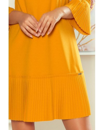 Rochie scurta, galben mustar, cu volan plisat, Codruta Rochii de zi, Rochie scurta, galben mustar, cu volan plisat, Codruta - jojofashion.ro