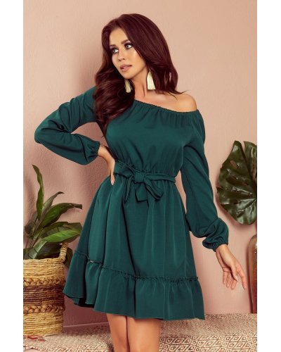 Rochie verde vaporoasa scurta cu umerii goi Blanche Rochii de zi, Rochie verde vaporoasa scurta cu umerii goi Blanche - jojofashion.ro