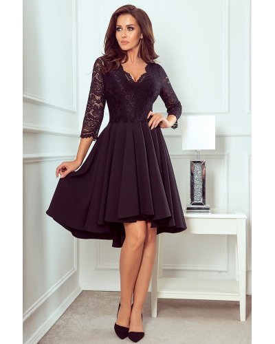 Rochie midi neagra din dantela asimetrica Anastasia  Rochii midi, Rochie midi neagra din dantela asimetrica Anastasia  - jojofashion.ro