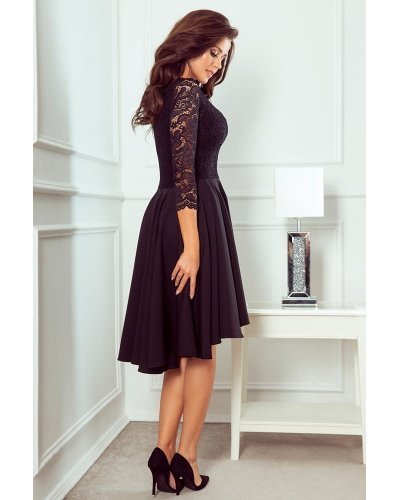Rochie midi neagra din dantela asimetrica Anastasia  Rochii midi, Rochie midi neagra din dantela asimetrica Anastasia  - jojofashion.ro