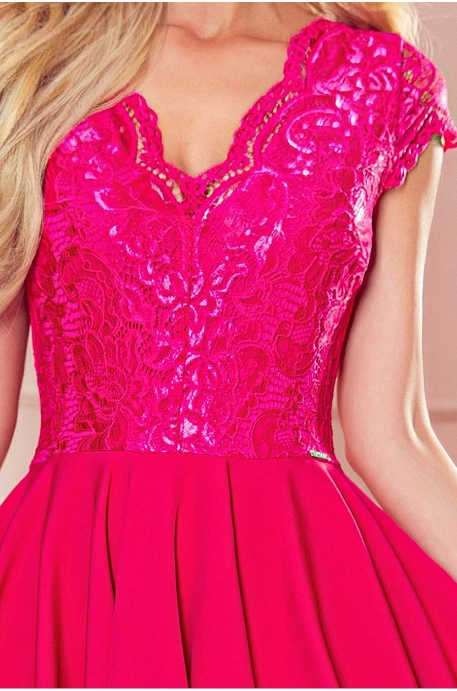 Rochie midi roz zmeura cu dantela Ivy 5 - jojofashion.ro