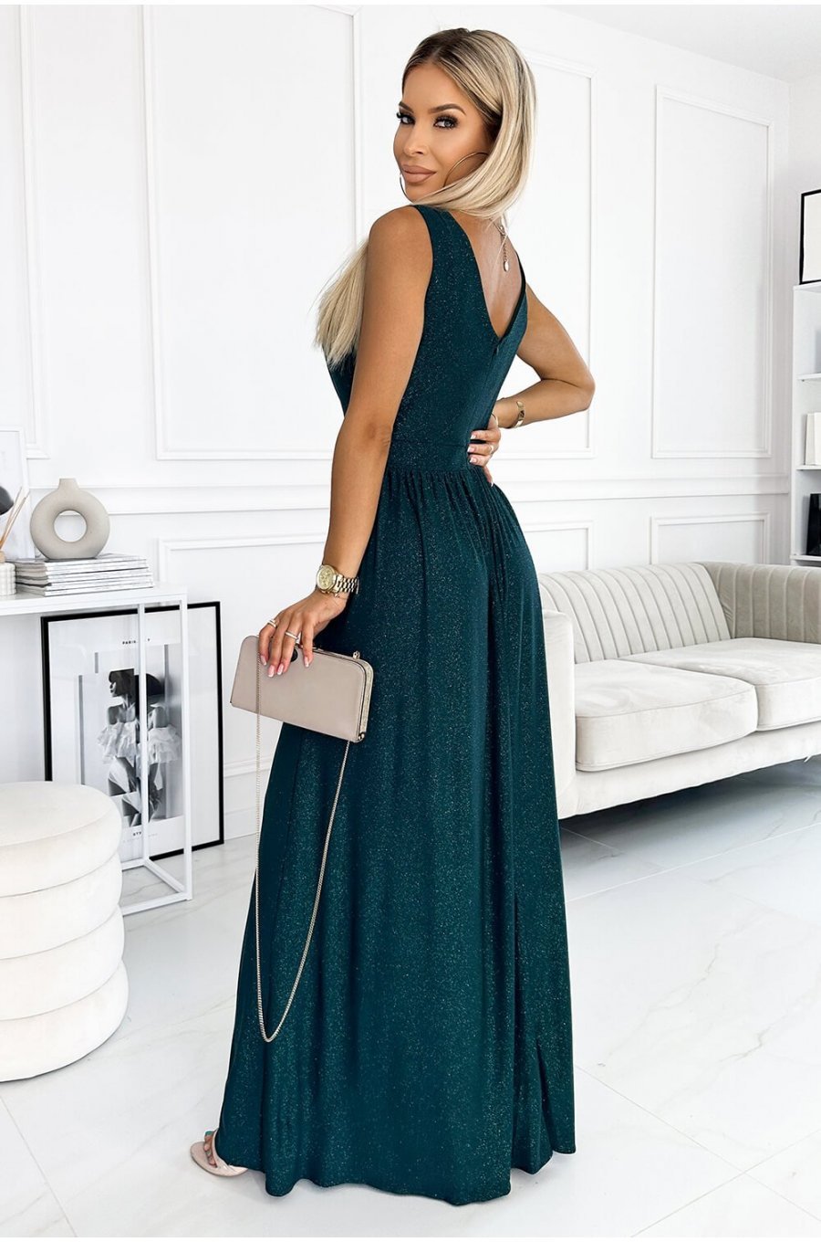 Rochie lunga verde din brocard Vivien Rochie lunga verde din brocard Vivien 2 - jojofashion.ro